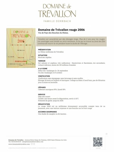 Domaine de TREVALLON rouge 2006