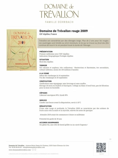 Domaine de TREVALLON rouge 2009 en Magnum