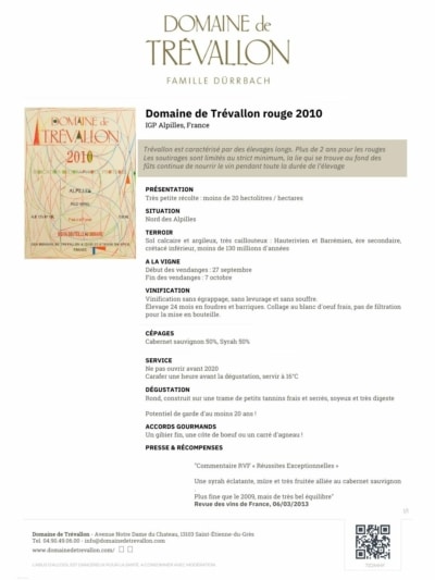 Domaine de TREVALLON rouge 2010