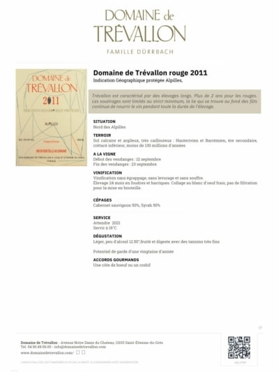 Domaine de TREVALLON rouge 2011 en Magnum