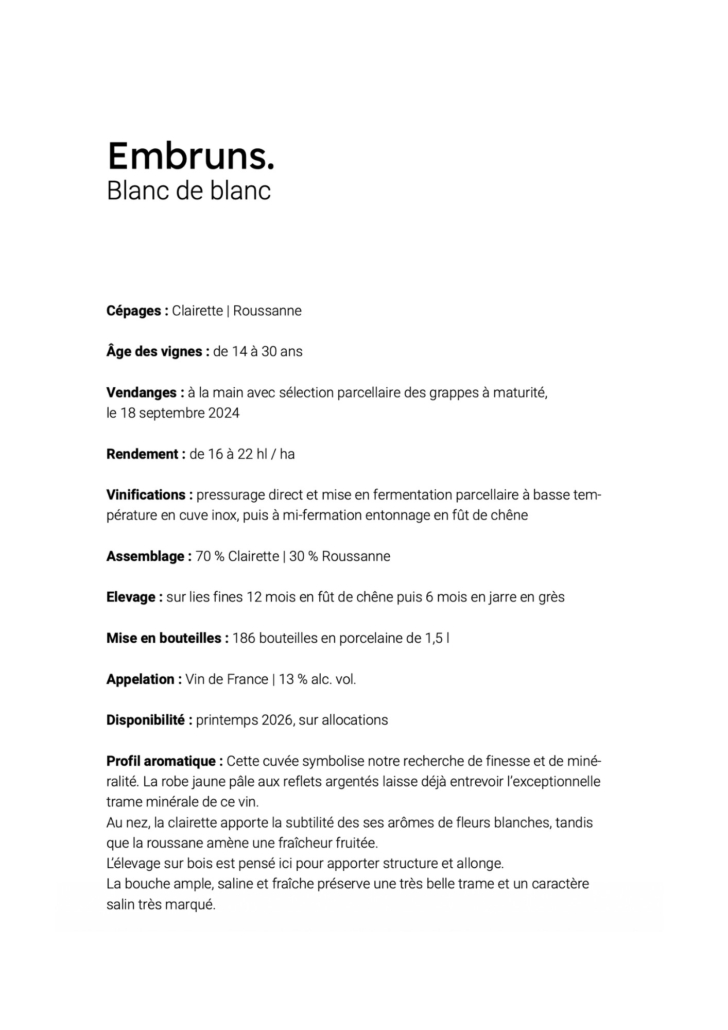 Domaine ORI Cuvée Embruns Domaine ORI Cuvée Embruns